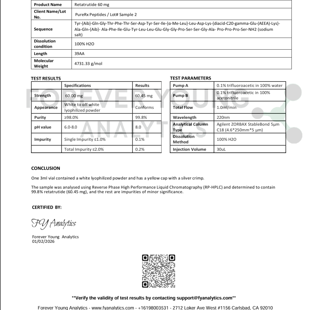 Reta 60mg | PureRx Peptides Reta 60Mg Peptide Vial