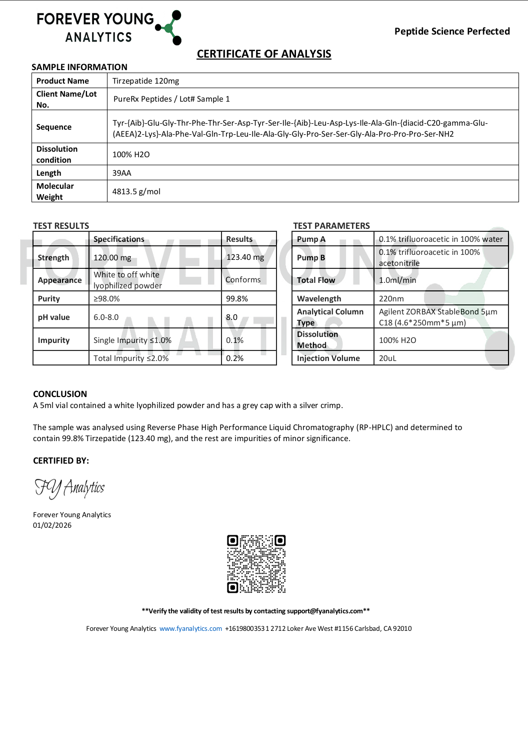 T120 COA Image Tirz 120Mg Peptide