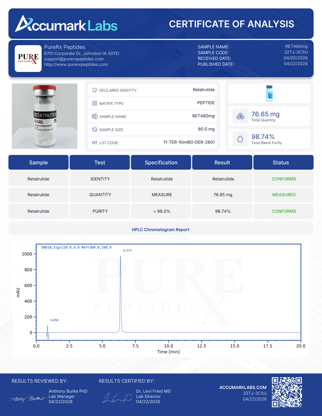 11-TER-10ml60-DER-2601 Reta 60Mg | Buy Research Peptides | Purerx Peptides
