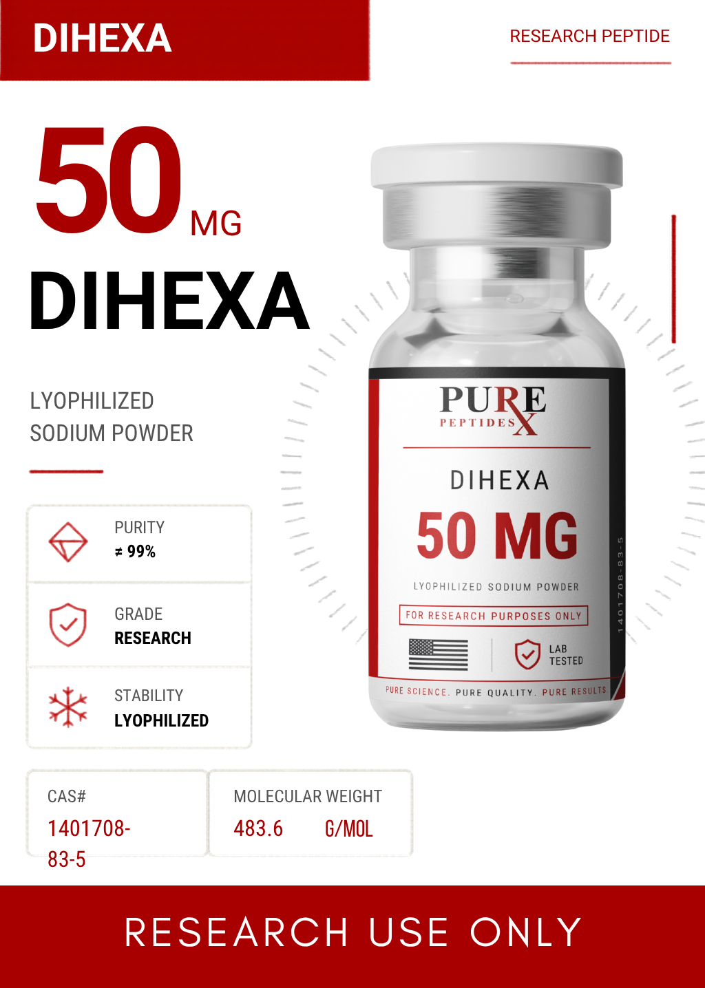 PureRx Research Peptides | PureRx Peptides Dihexa 50Mg