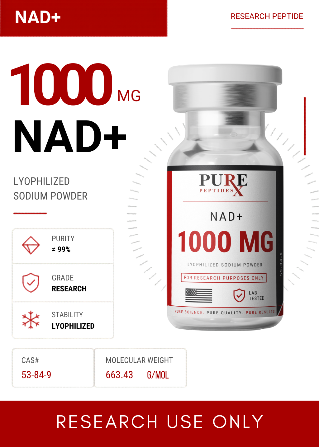 PureRx Research Peptides | PureRx Peptides Nad+ 1000Mg